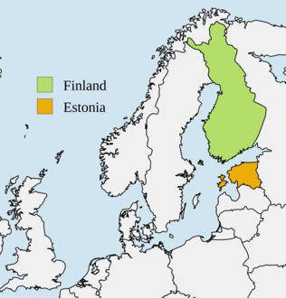 map showing Estonia and Finland