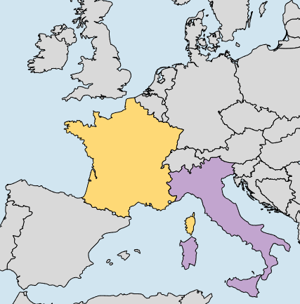 Map of France and Italy