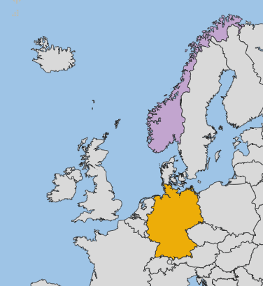 map showing Norway and Germany
