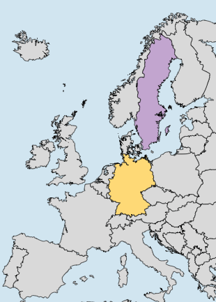 map showing Sweden and Germany